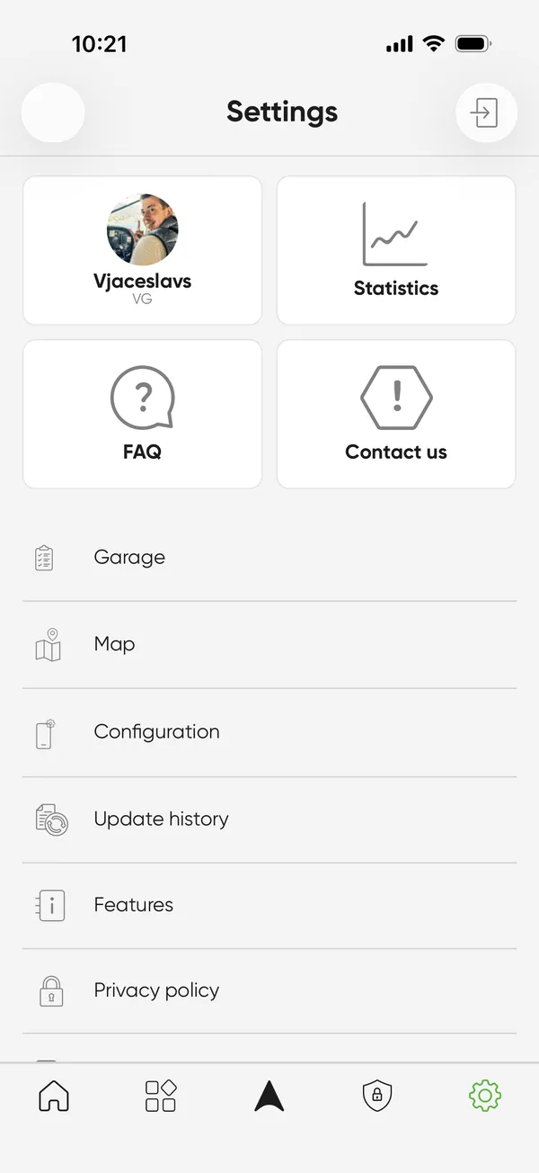 Settings made simple - SIZZAPP app screen